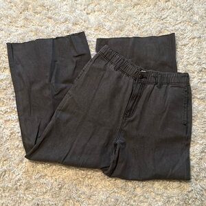 Easel Wide Leg Flare Jeans, Washed Gray Denim with Elastic Waist, L